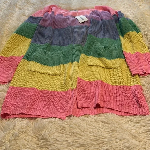 ECOWISH Rainbow 🌈 Block Striped Draped Open Front Cardigan L NWT - Picture 9 of 16